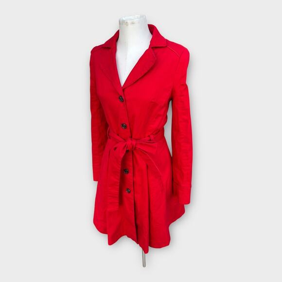 Elevenses Pansy Red Corset Back Lace Up Pleated Belted Trench Coat Women's sz 12 - Picture 3 of 15